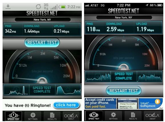 htc status vs iphone 4 speed test